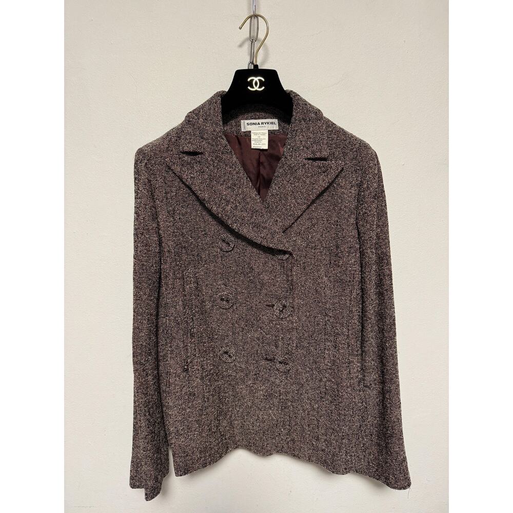 Sonia Rykiel Jacket Womens 44 Made in France Tweed Double Breasted Burgundy